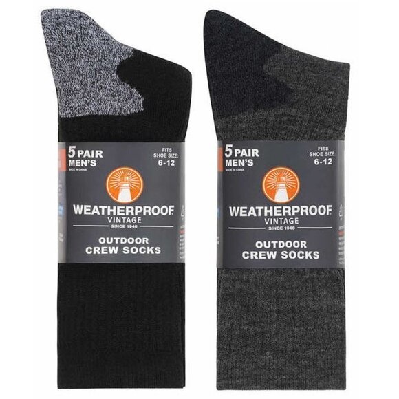 NWT – (set of 2) Weatherproof Men's Outdoor Crew Sock, 5-pair ea - Picture 1 of 3
